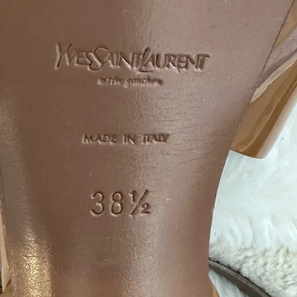 Saint Laurent Tribute Platform Sandals Dark Tan Beige Patent Authentic 38.5 - Picture 13 of 16
